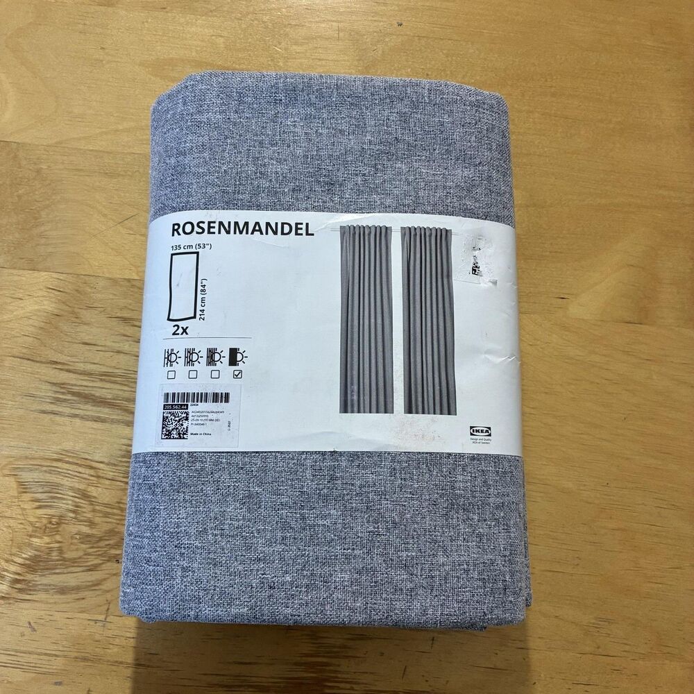 IKEA ROSENMANDEL Gray Blackout Curtain Panels Set Of 2 53x84 Textured Window